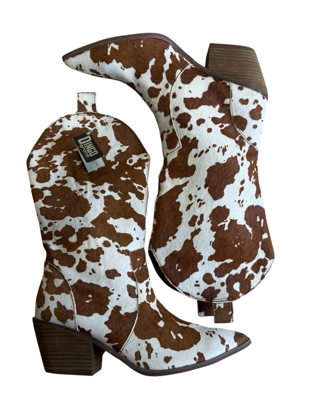 dingo Brown & White Cowhide Western Ankle Boots